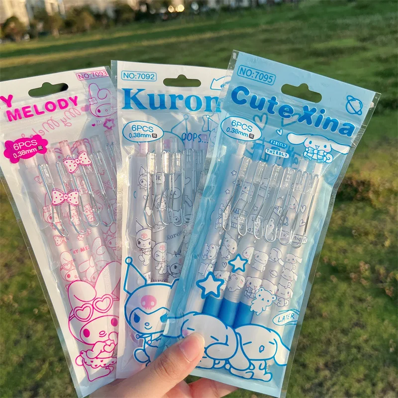 

6pcs Adorable Sanrio Gel Ink Pen Writing Pen Kuromi Cinnamoroll Melody Black Pen Students Lovely Pens Kids Girls Cute Pens Gifts
