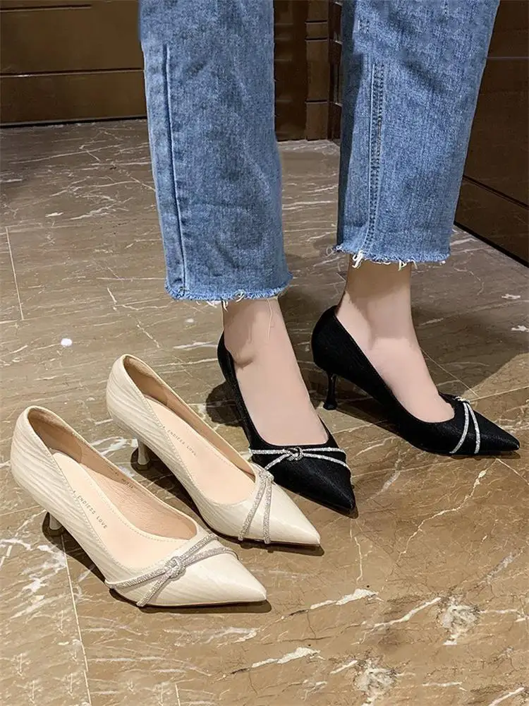

High Heels Pointed Toe African Woman Shoe Basketball Platform Shallow Mouth All-Match Slip On Lace-Up Brief Pumps 2022 Spikes Bu