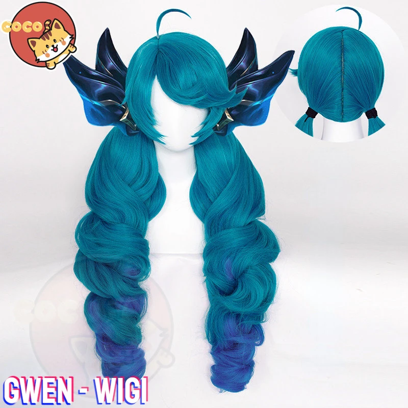

Кокосовая Игра LOL Gwen косплей парик Игра LOL Cos парик синие длинные хвосты Хэллоуин термостойкий