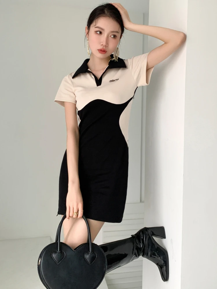 

ZCSMLL Color Blocking Chest Short Sleeve Dress Women's 2022 New Summer Black and White Female Vestido