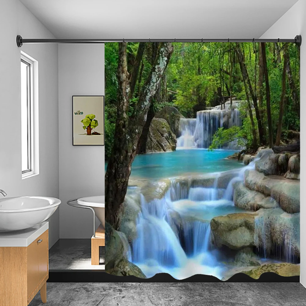 

Занавеска для душа «Водопад», Полиэстеровая ткань, 3D пейзаж, принт, живописные аксессуары для ванной комнаты