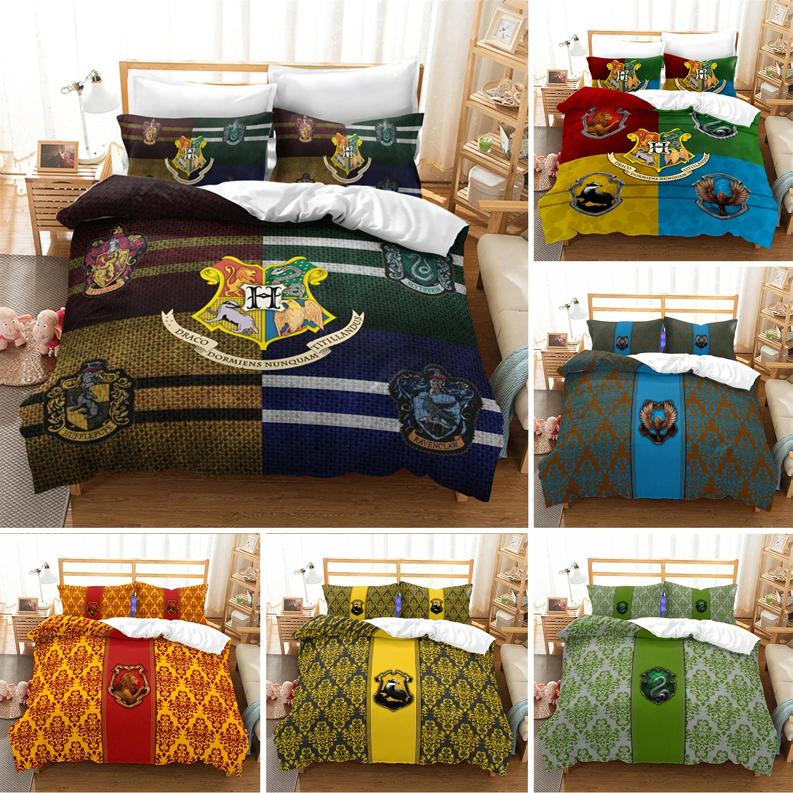 

Hot Magic School Badge Duvet Cover Sets with Pillowcases Magic Words Novels Movie Printed Bedding Sets Twin Full Queen King Size