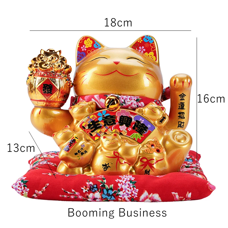 7 5-дюймовый керамический орнамент Maneki Neko золотой фарфор Lucky Fortune Cat китайское