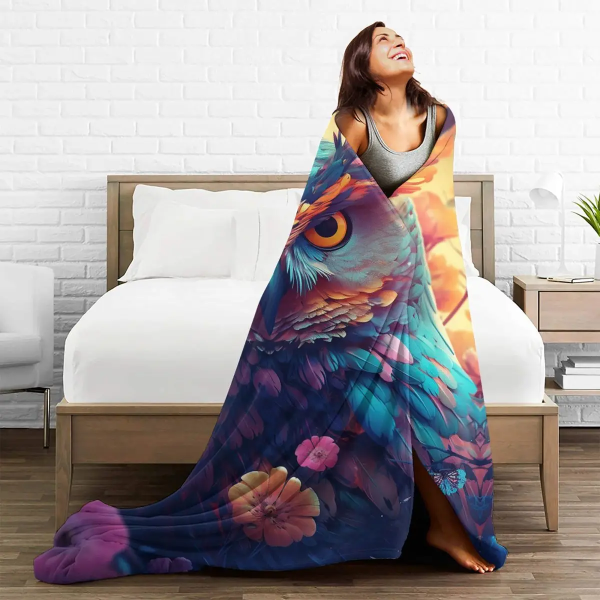 Фланелевое одеяло с изображением совы и птицы супермягкое для дивана кресла