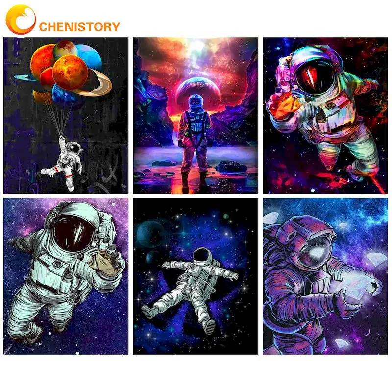

CHENISTORY Decorative 5D Diamond Painting DIY Gifts Cross Stitch Kits Astranauts Full Diamond Embroidery For Adults Wall Decor