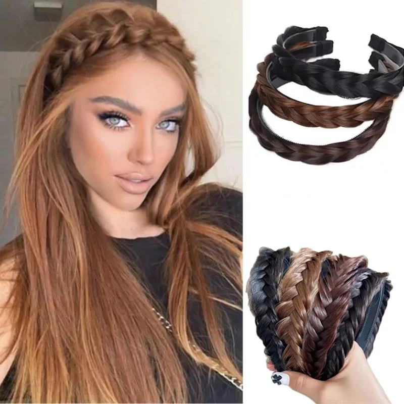 

Women Hair Band Fishbone Braid Lazy Wig Twist Braid Headband Hairpin Bohemia Fashion Non-slip Headdress Bridal Hair Accessories