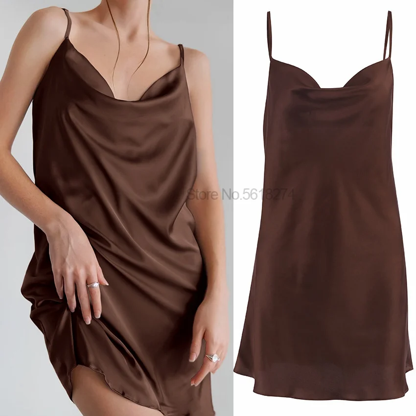 

Suspender Nightgown Women Swing Collar Chemise Sleepwear Summer Satin Kimono Dressing Gown Loungewear Mini Nightdress Lingerie