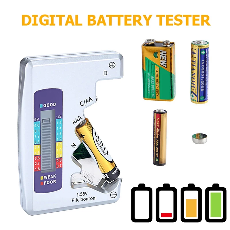 

Universal Digital Battery Tester Battery LCD Display Capacitance ABS Portable Battery Check AAA AA 9V/1.5V Button Tester Tools
