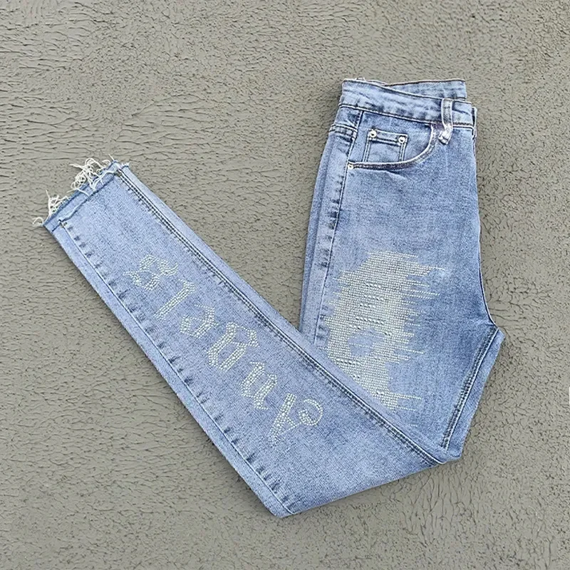 Эластичные джинсы брюки-карандаш весна-лето 2024 новинка модные джинсовые