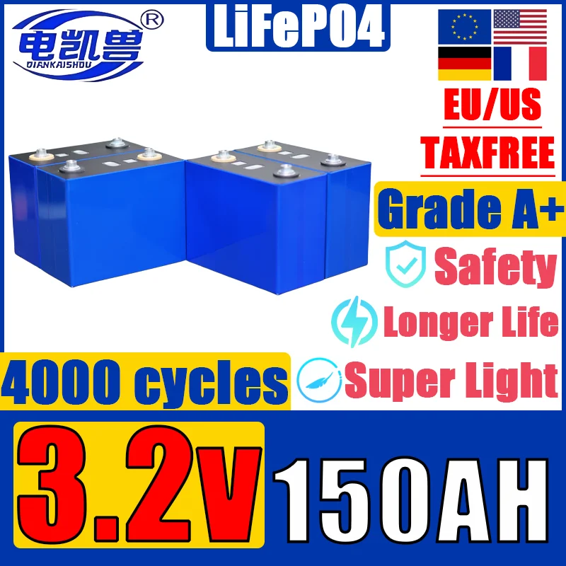 Фото Новая аккумуляторная батарея LiFePO4 3,2 В 150 Ач phosphat Zelle DIY 4s 12 В 24 В Motorrad Elektrische Autoembali Solar vonselrichter Batterien D №1