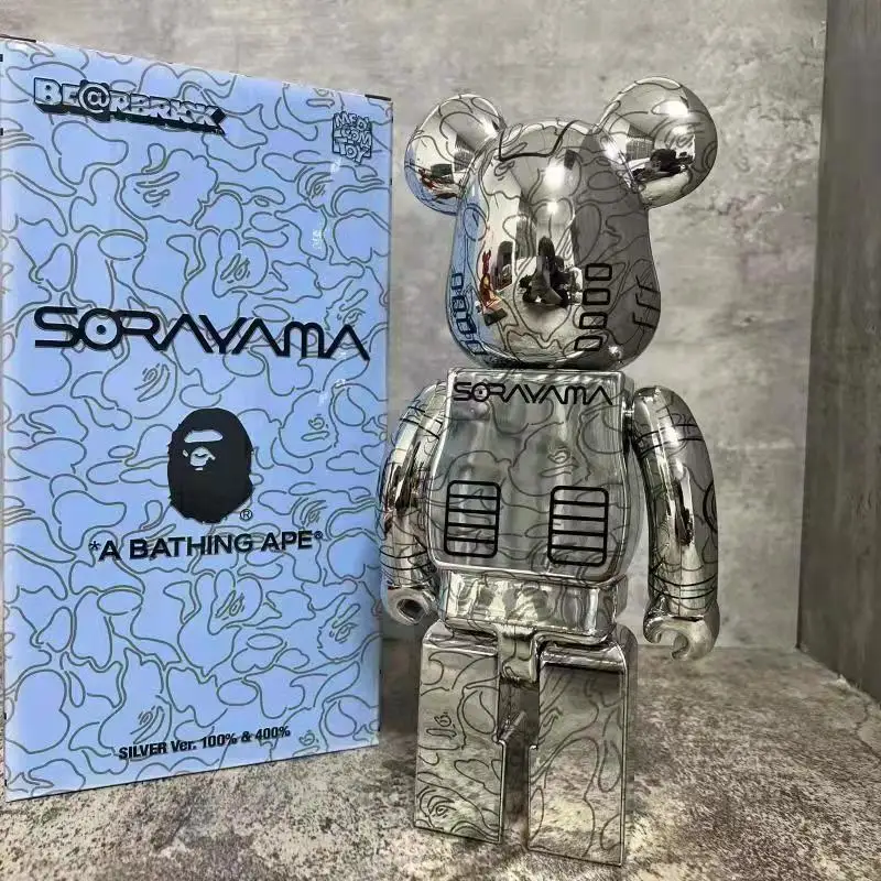 

Bearbrick 400% Золотая Серебряная Акула гальванизированные экшн-фигурки Мультяшные блоки медведь куклы ПВХ уличное искусство коллекционные моде...