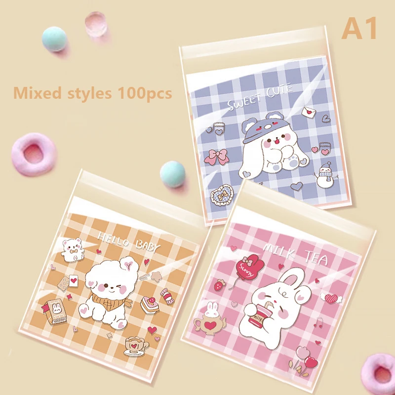 

Прозрачные самозапечатывающиеся пакеты YOWEI с медведем и кроликом, 100 шт.