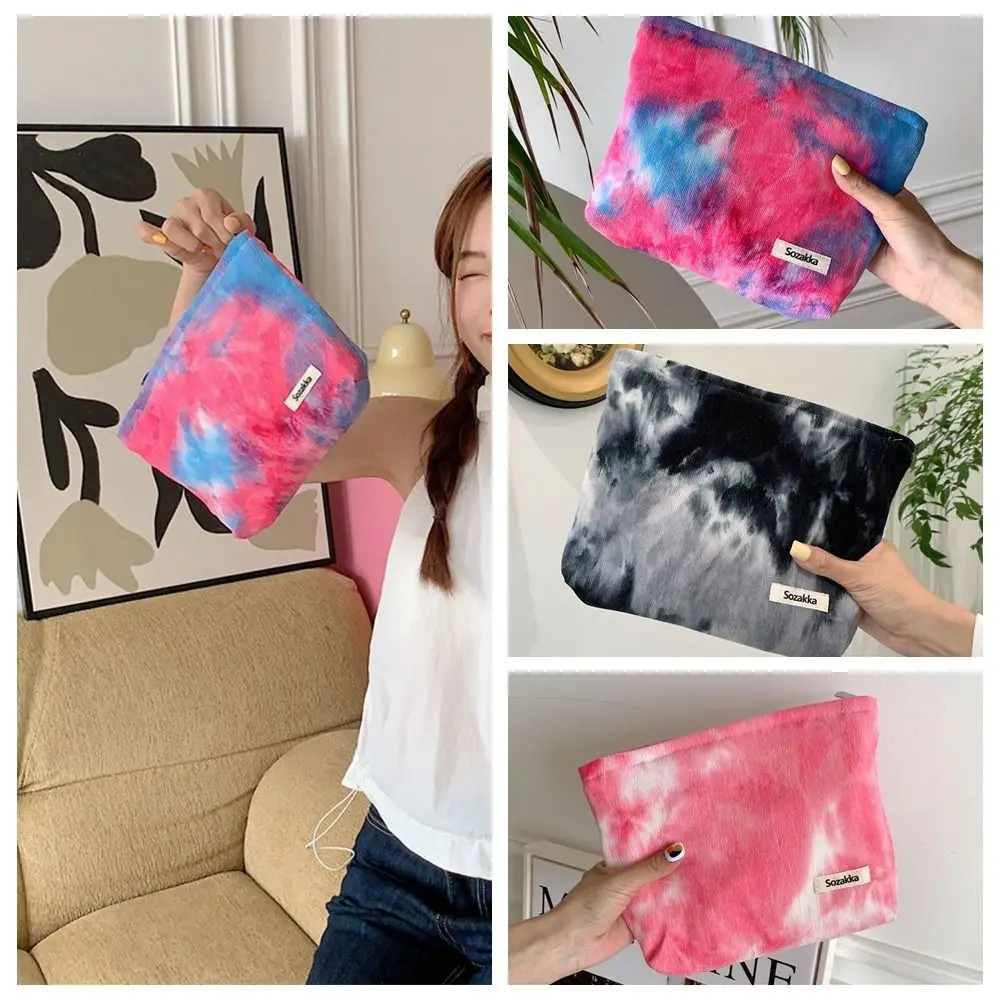 

Gradual Color Corduroy Makeup Bag Simple Zipper Tie Dye Organizer Lipstick Storage Bag Lady