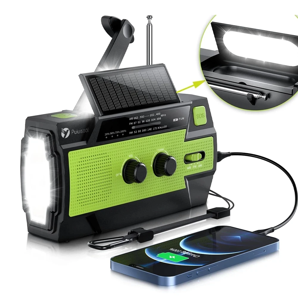 

New Arrival Solar Hand Crank radios Outdoor Flashlight Wireless Radio Speaker Charging Searchlight FM/AM SOS Emergency Radio Lam