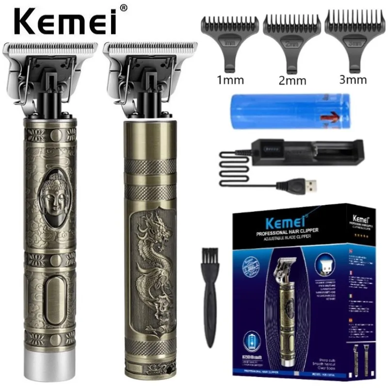 Kemei KM-1974 Professional Hair Clipper Barber Hair Trimmer for Men Retro Buddha Cordless Edge Electric Hair Cutting Machine