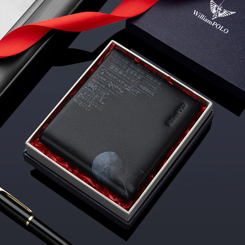 WILLIAMPOLO Mens Wallet Genuine Leather Card Holder Purse Real Cowhide Fashion Design Wallet Men Thin Purse Man