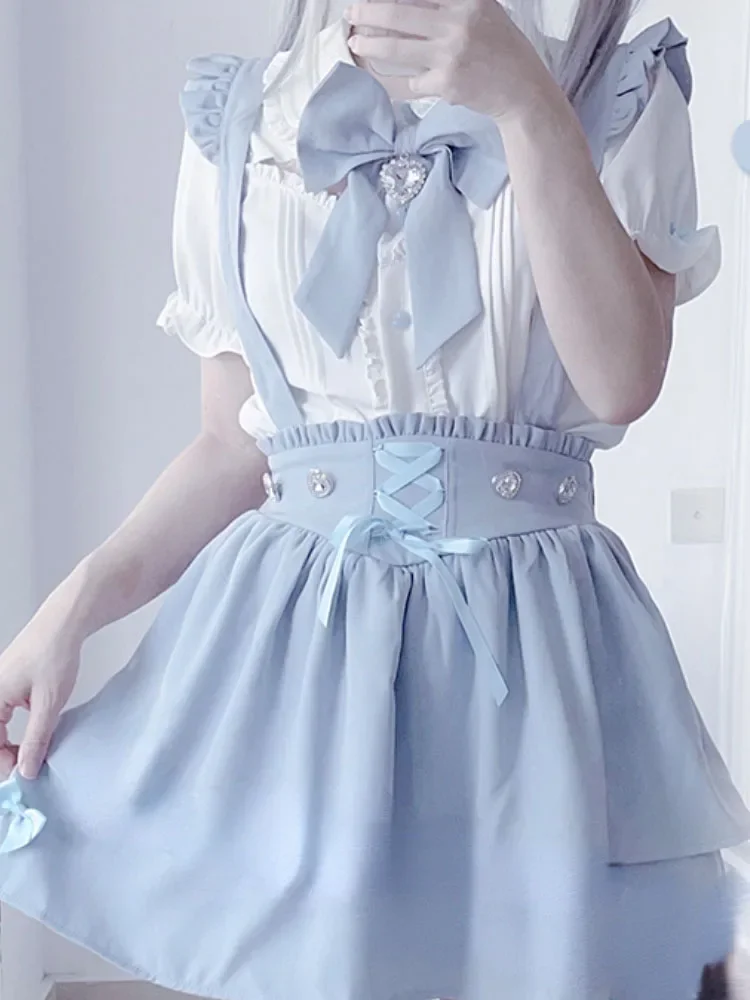 

2023 Japanese Fairy Blouse Sweet Casual All Match Y2k Aesthetic Ruffled Blusas Cute Kawaii Turn Down Collar Shirts Women Summer