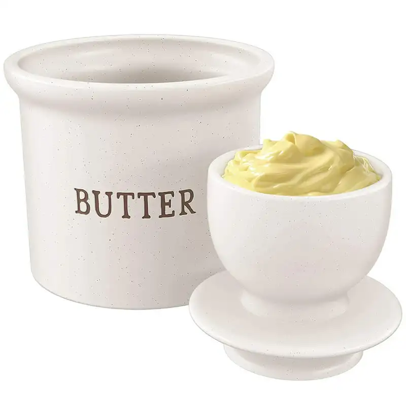 

Bell Crock Speckled White Butter Dish with Lid Kitchen Accessories