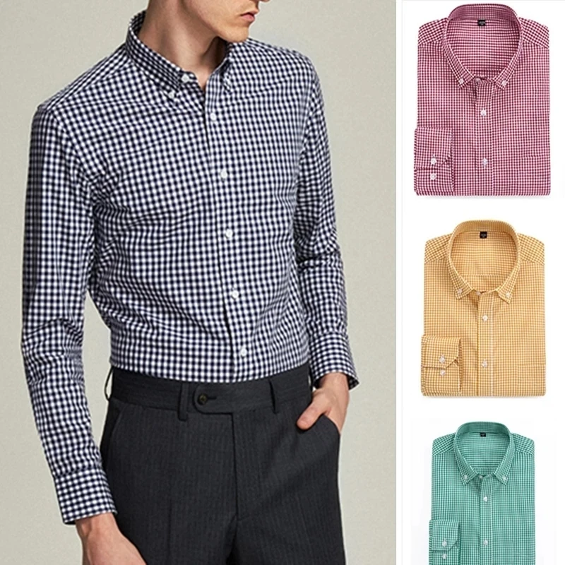 High Quality Homme Pony Classic Plaid Shirt 100% Cotton Men's Long Sleeve Shirt Fashion Casual