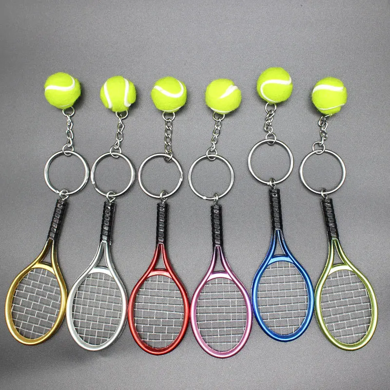 Fashion Tennis Racket Keychain Creative Simulation Tennis Ball Charm Key Chain for Handbag Purse Car keyrings Decoration Jewelry