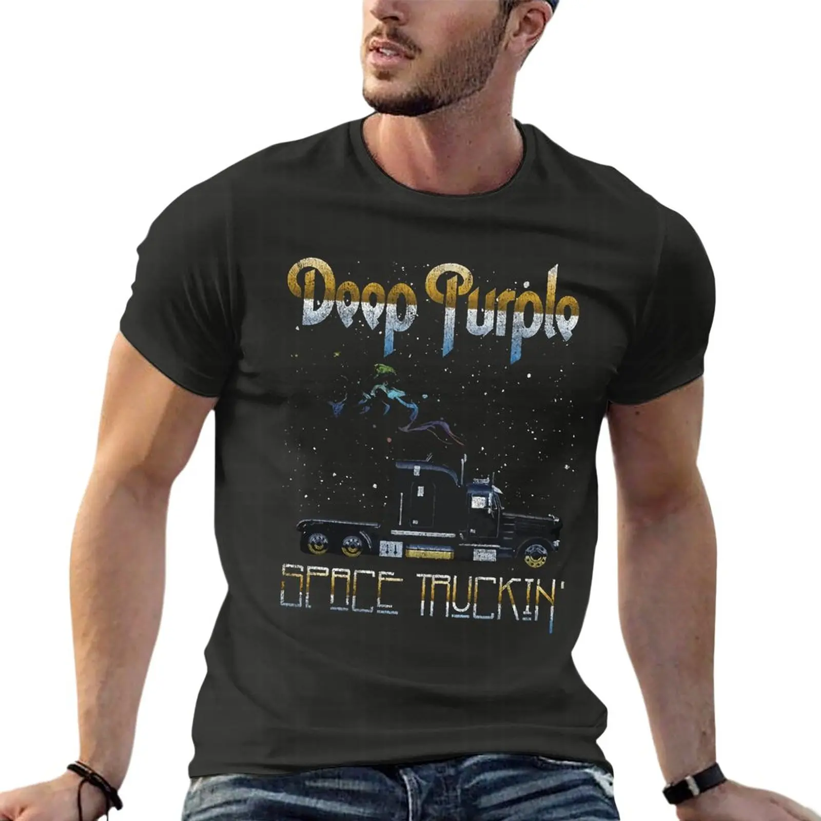 

Deep Purple Space Truckin Heavy Metal Band Oversize T Shirt Printed Mens Clothes 100% Cotton Streetwear Big Size Tops Tee