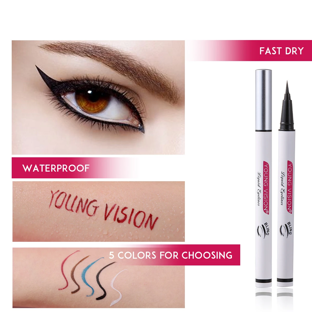 

Colorful Eye liner Waterproof No Blooming Liquid Eyeliner Pen Long Lasting Body Art Eye Makeup Cosmetics 1ml MH88