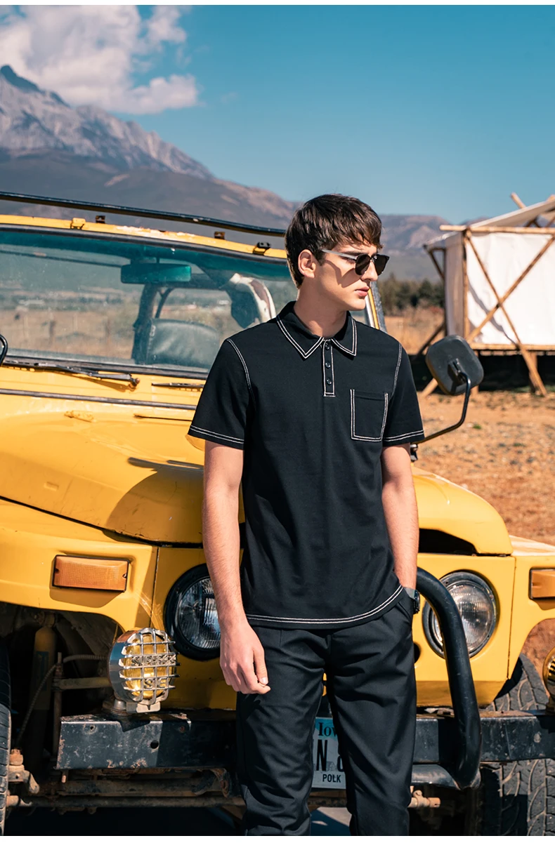 

7587 2022 summer business casual lapel trendy contrast short-sleeved T-shirt