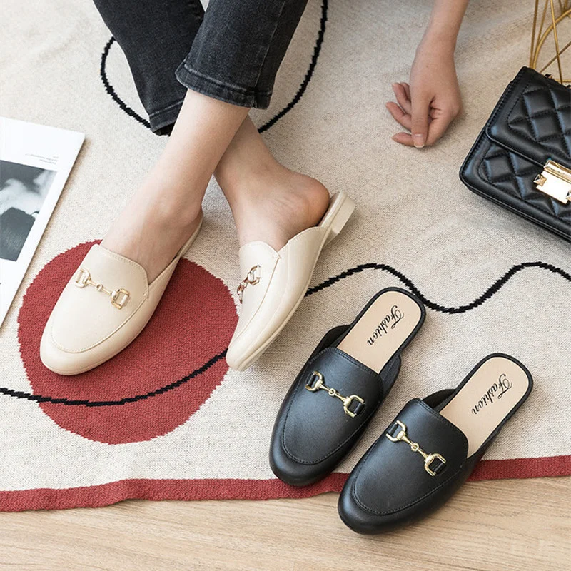 

Women's Modern Slippers Summer Shoes Home Outdoor Ladies Sandals PU Leather Chain Casual Slides Slippers
