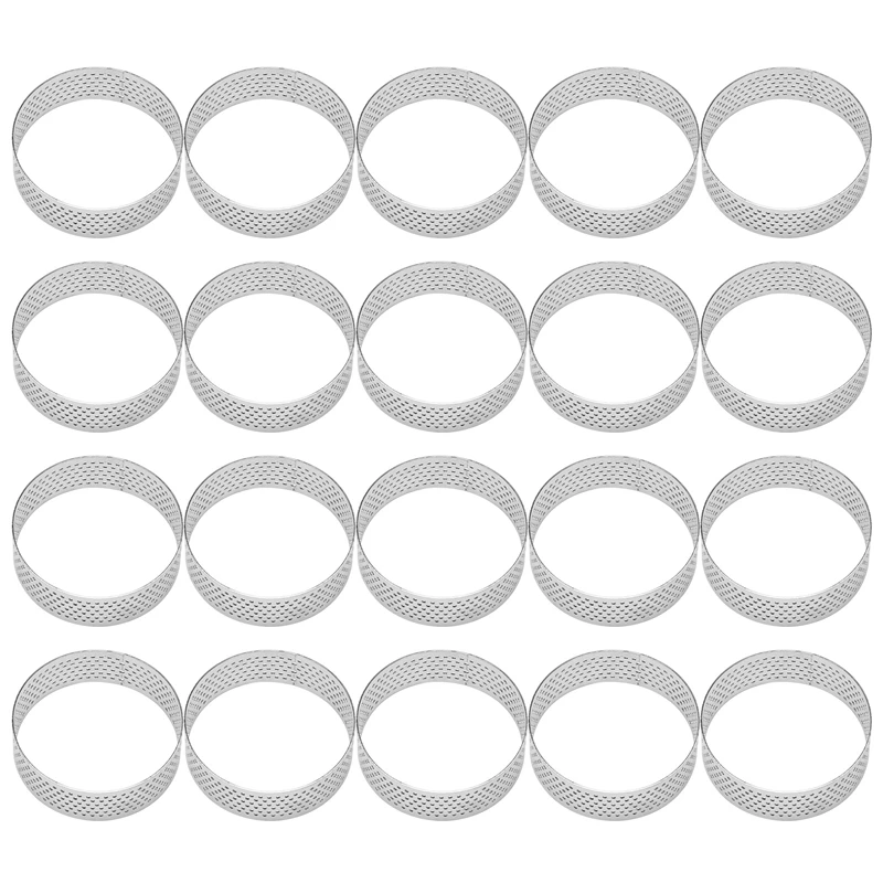 

New 20Pcs 6Cm Circular Tart Ring Dessert Stainless Steel Perforation Fruit Pie Quiche Cake Mousse Mold Kitchen Baking Mould