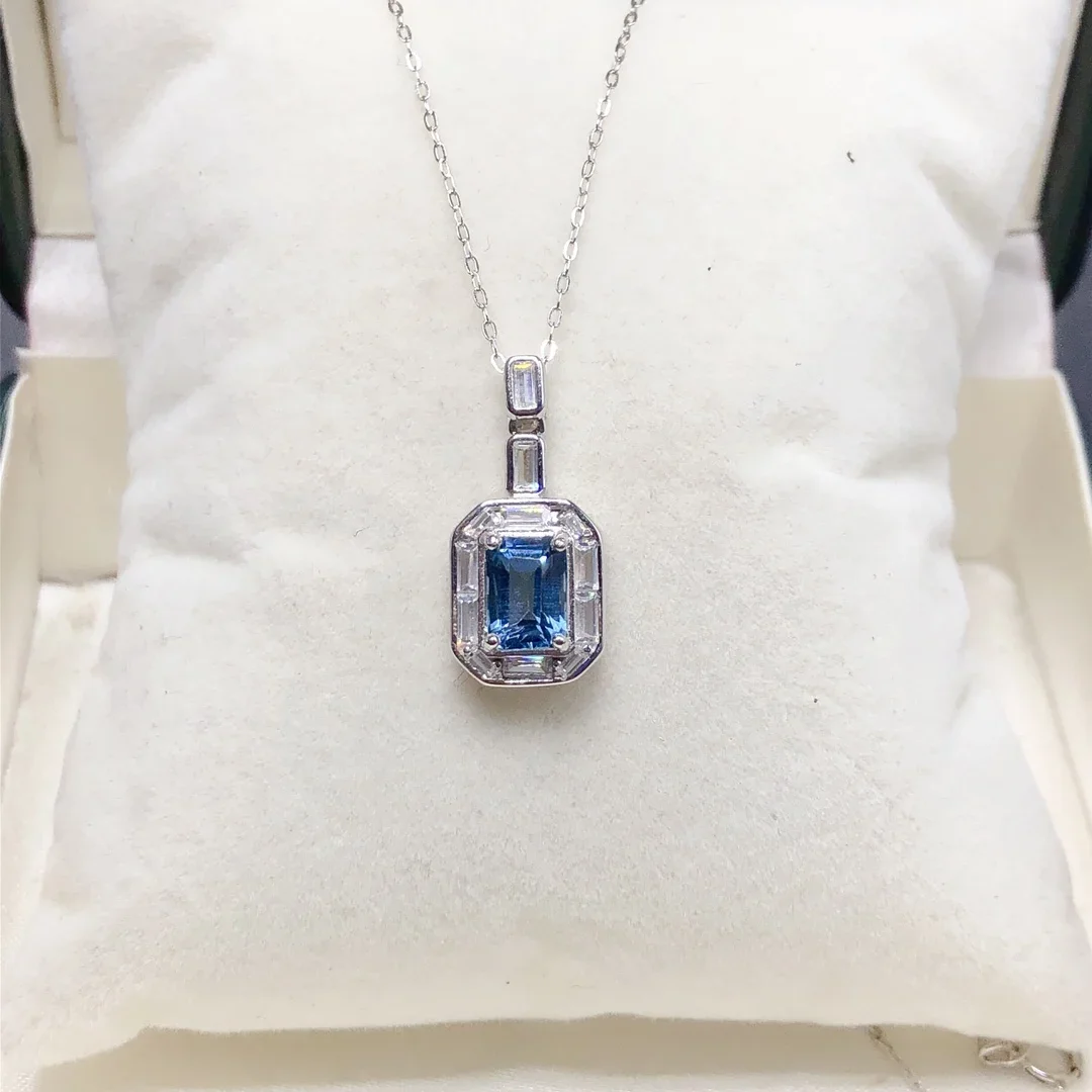 Женское ожерелье из серебра 925 пробы с натуральным синим топазом