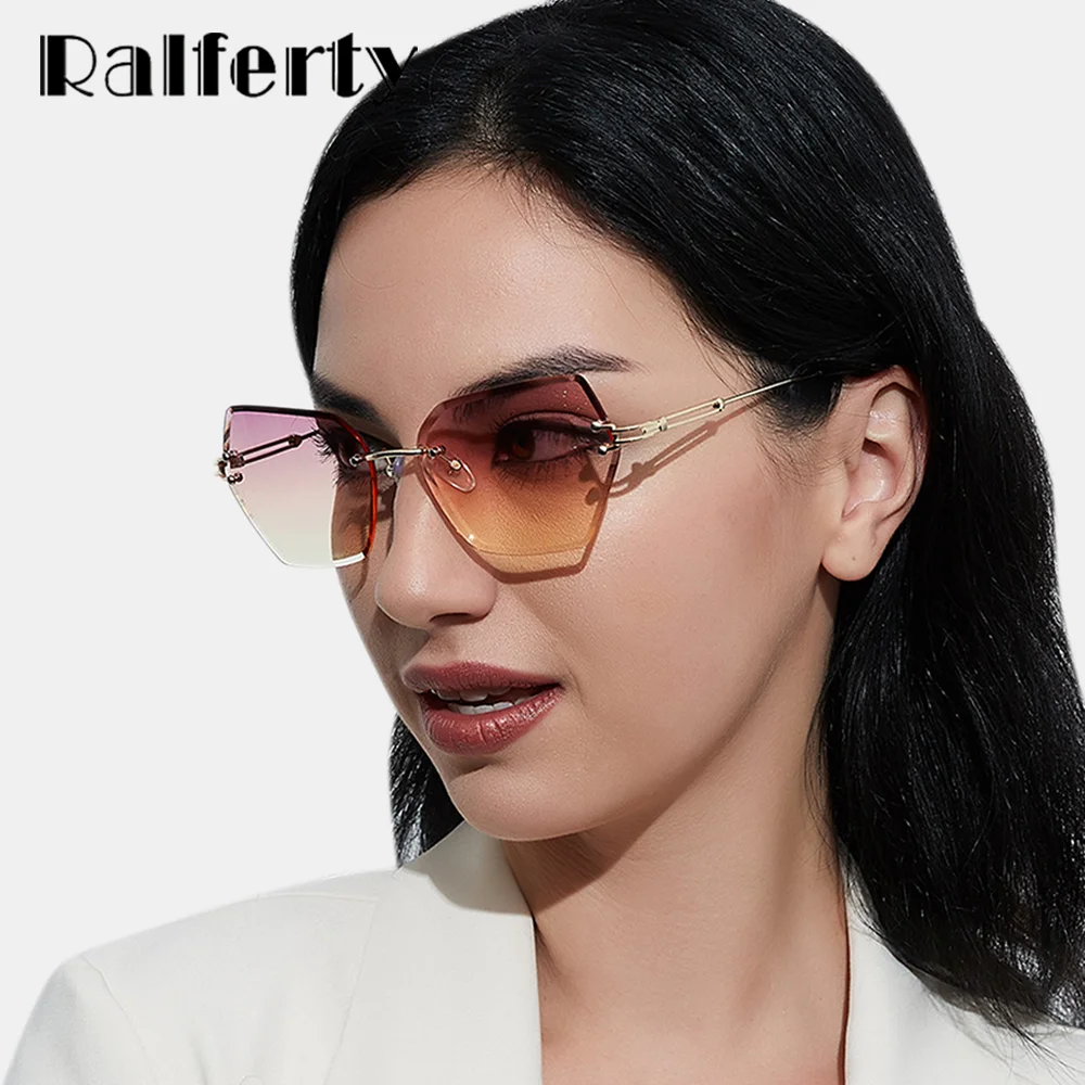 

Ralferty Irregular Rimless Sunglasses Women Brand Designer Gradient Sun Glasses Female Sunshades High Quality Metal UV400 Oculos