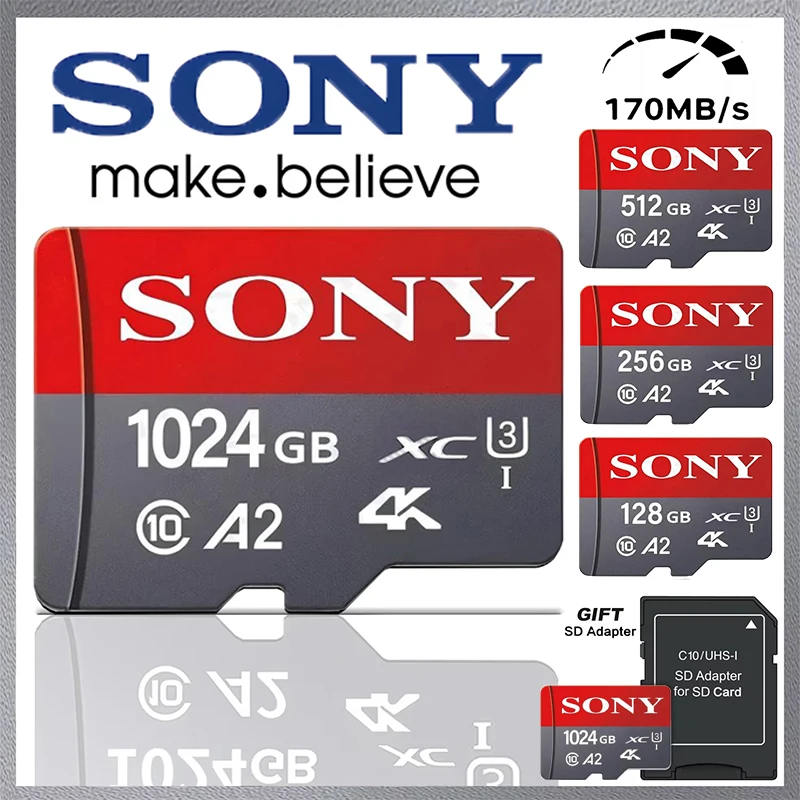 Фото Карта памяти Sony Micro SD TF Mini 1 ТБ, 128 ГБ, 256 ГБ, высокоскоростная флэш-память C10 для телефонов Xiaomi №1