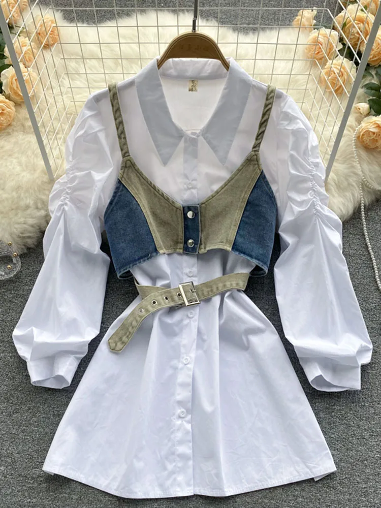 Женский короткий джинсовый жилет на бретельках Корейская версия в западном