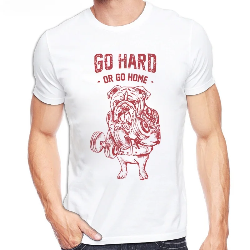 Футболка мужская с принтом бульдог модная тенниска надписью Go Hard or Home в стиле