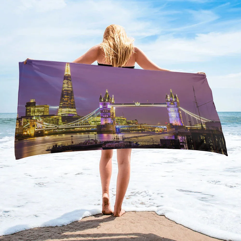 

London Night Bridge City Skyscrapers Microfiber Household Large Bath Towel Shower Face Hair Towel Sports Yoga Beach Towels