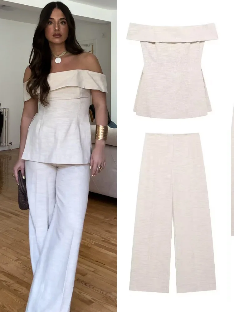 Женский комплект из 2 предметов TRAFZA свободные брюки с завышенной талией на молнии