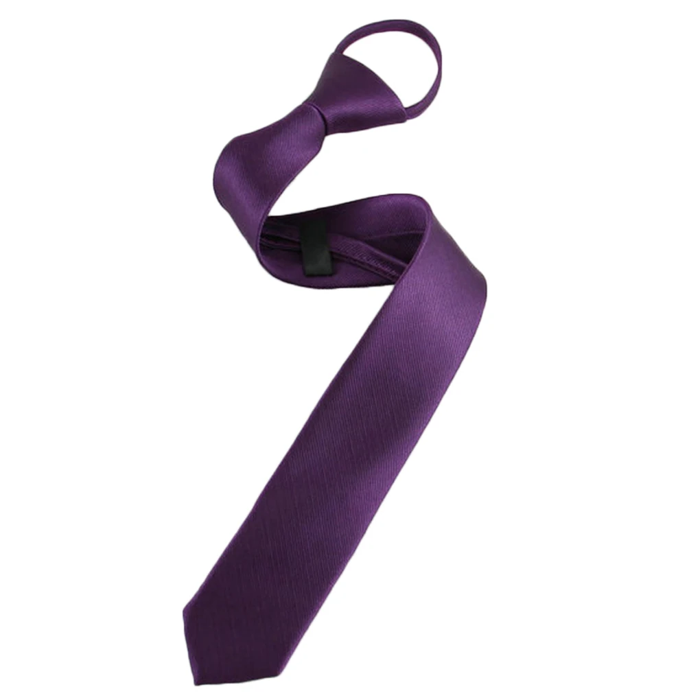 

Boys Polyester Tie Business Skinny Necktie Club Slim Neckwear with Knot Pull Rope Tie Bridegroom Party Dress Purple