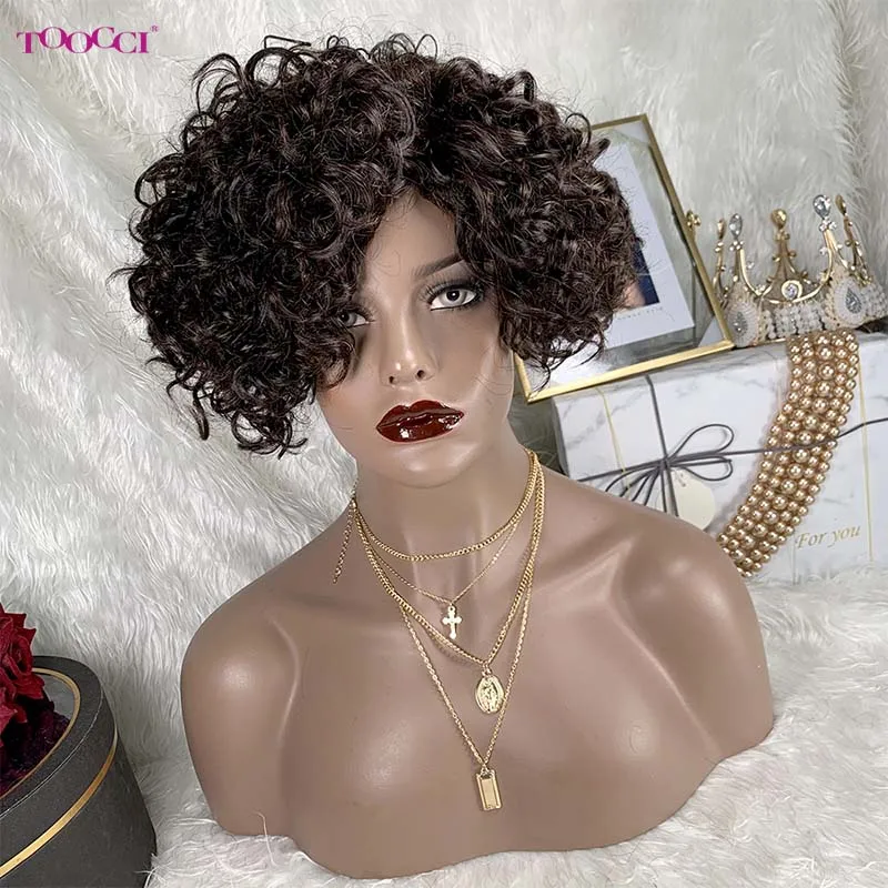 

Toocci Short Human Hair Wigs Pixie Cut Wigs for Women Short Pixie Layered Wavy Wigs Brazilian Remy Short Curly Wig Natural Color