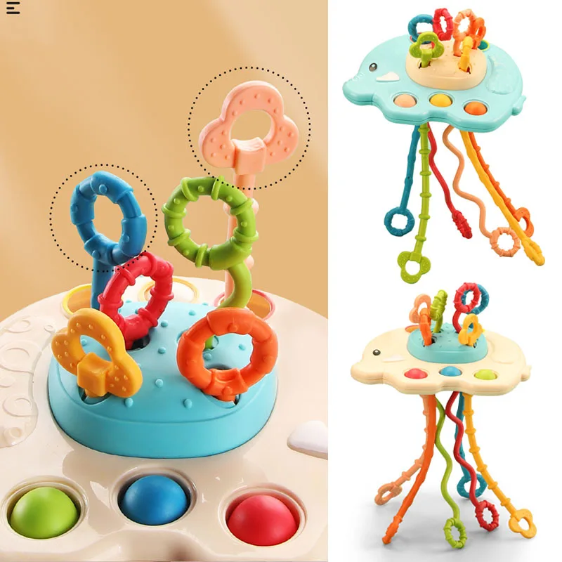 

3 In 1 Develop Teething Montessori Sensory Toys Baby Toy 1-3 Years Silicone Pull String Educational Toys for Babies 0 12 Months