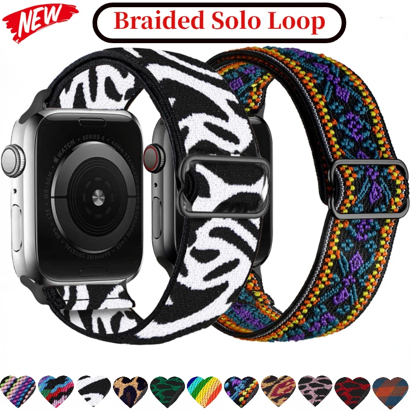 

Braided Solo Loop For Apple Watch Ultra 49mm 8 7 45mm 41mm Adjustable Elastic Nylon Bracelet iWatch 6 5 4 SE 44mm 42mm 40mm Band