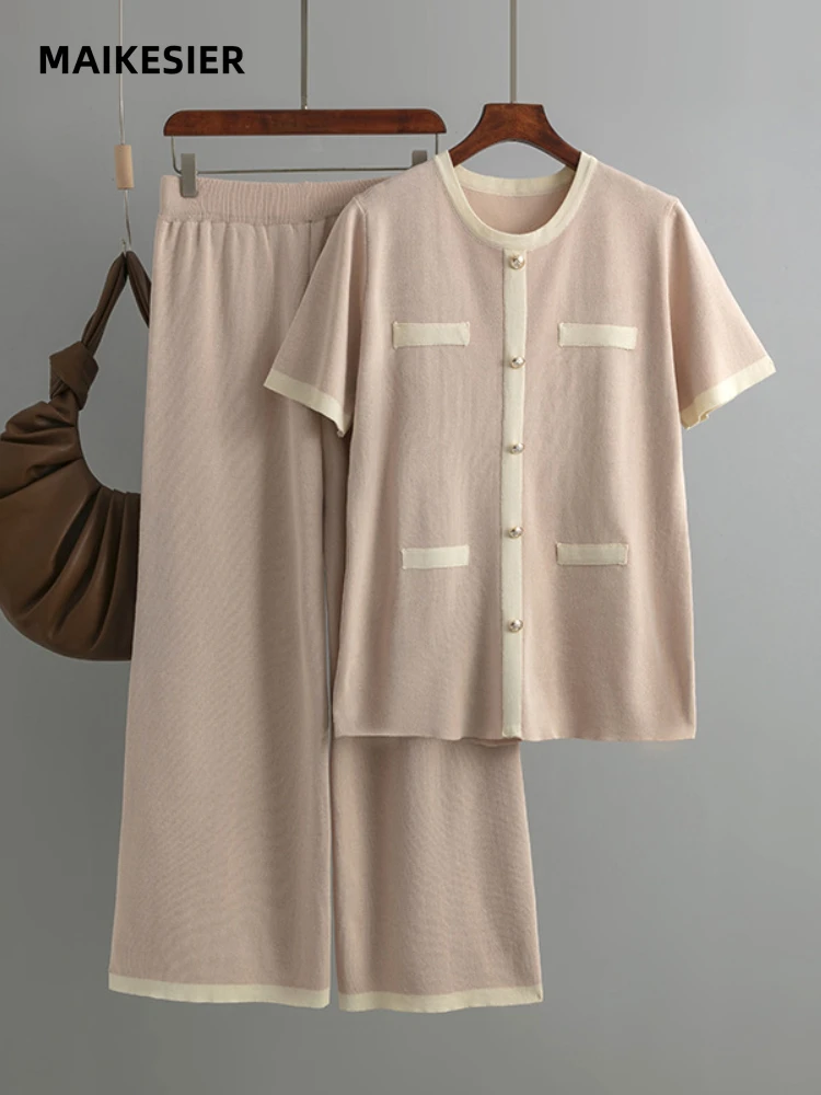 

Женский трикотажный спортивный костюм, элегантный комплект из двух предметов с шортами и коротким рукавом, 2023