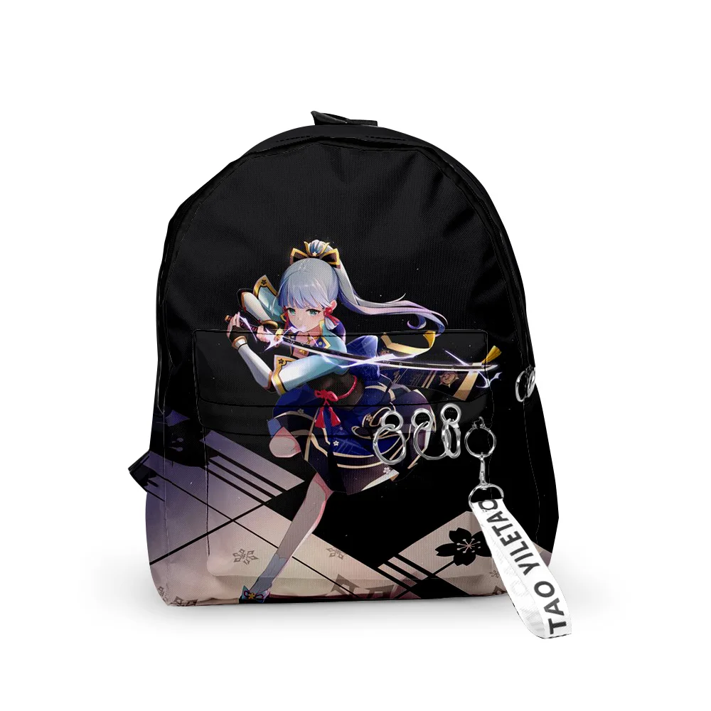 

Cartoon Genshin Impact Kamisato Ayaka Backpacks Boys/Girls pupil School Bags 3D Keychains Oxford Waterproof Cute Small Backpacks