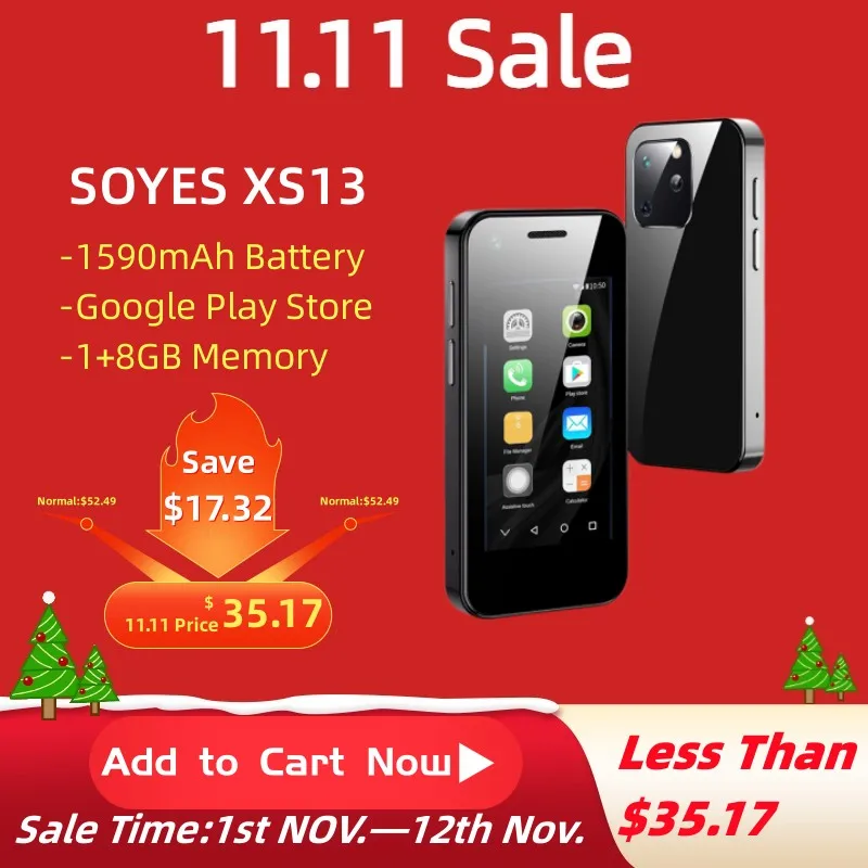 

Супер мини 3G смартфон SOYES XS13 P40 Mi12 четырехъядерный Android 6,0 Две сим-карты маленькая фотография Google Play Whatsapp сотовый телефон