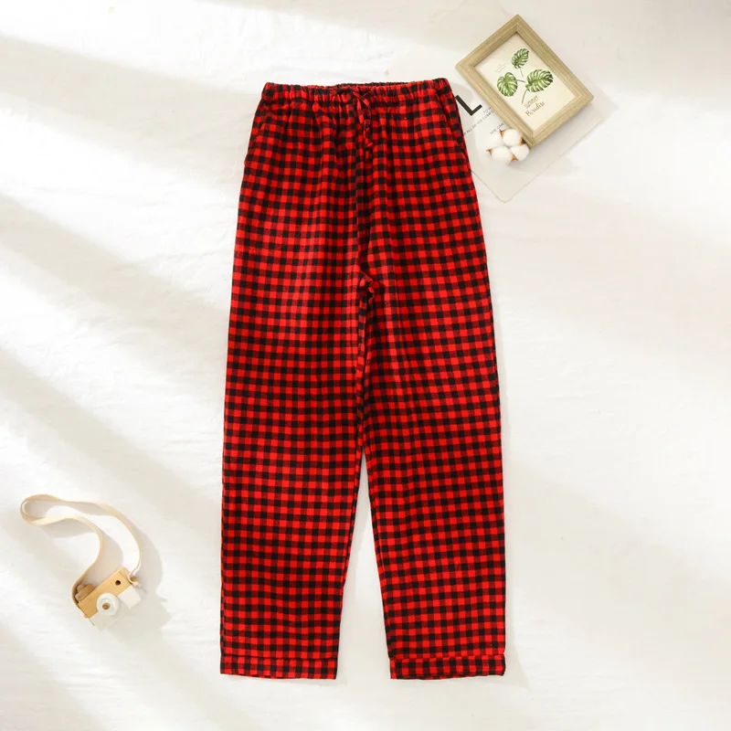 Plaid Design Warm Winter Sleeping Pants for Women's Cotton Flannel Long Trousers Homewear Lounge Wear Pajama Pants Pyjama Femme