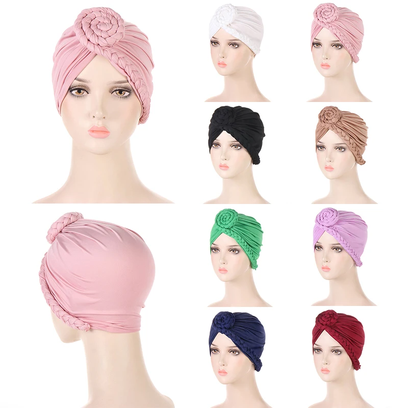 

Turban Cap Arab Cap Islamic Hat Wrap Cover Beanies Braid Headwear Muslim Hair Loss Bonnet Women