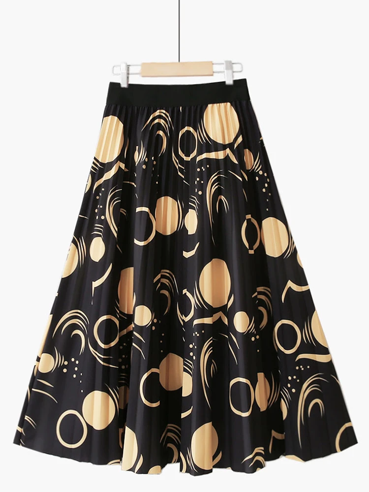 

TIGENA 2022 Summer Vintage Printed Midi Long Skirt Women Casual Aesthetic A Line High Waist Pleated Mid-length Skirt Female Lady