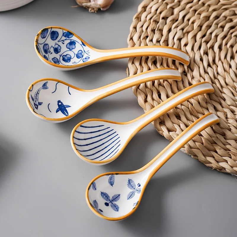 

Japanese-style Ceramic Home Soup Spoons Ceramic Spoon Long-handled Exquisite Noodle Spoon Kitchen Items