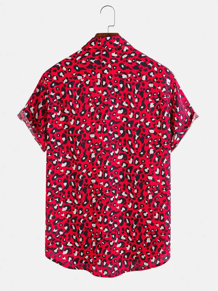 CharmkpR Tops 2022 Men's Leopard Printing Blouse Fashion Vacation Style Male Hot Sale Breathable Short Sleeve Lapel Shirts S-2XL