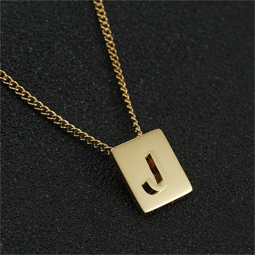 5pcs Initial Letter Pendant Necklaces for Men Charm Gold Color Stainless Steel Letter Square Necklace For Women Alphabet Jewelry
