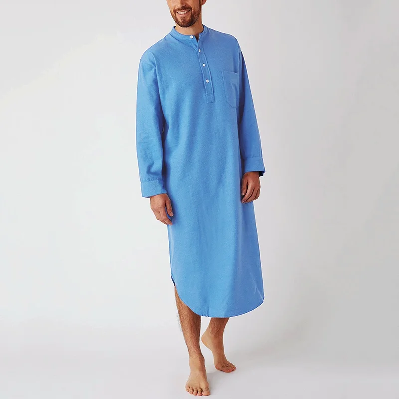 

2023 Men's Slp Robes Solid Color Cotton Long Slve Comfort O Neck Leisure Nightgown Mens Bathrobes Homewear Plus Size